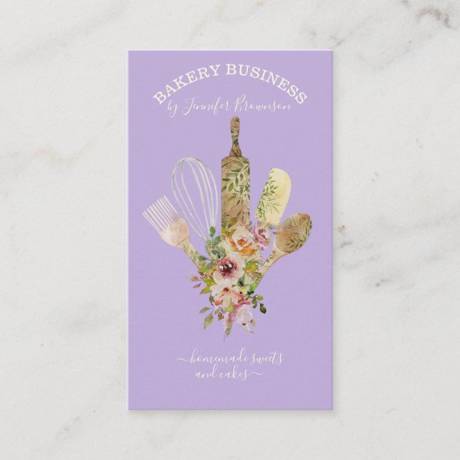 Tarjeta De Visita Utensilios de hornear Cocina Cocinera Púrpura (Anverso)