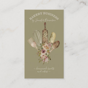 Tarjeta De Visita Utensilios de hornear Cocina Cocinera Sage retro
