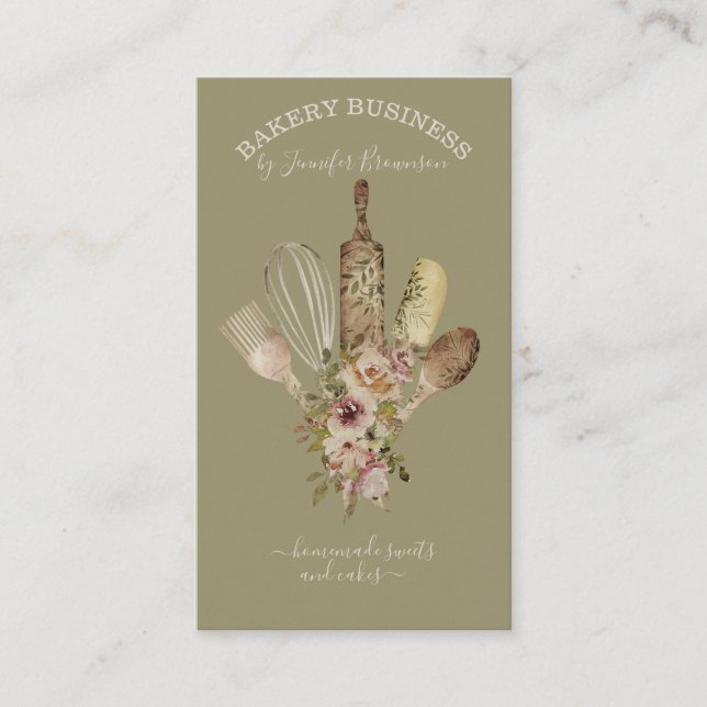 Tarjeta De Visita Utensilios de hornear Cocina Cocinera Sage retro (Anverso)