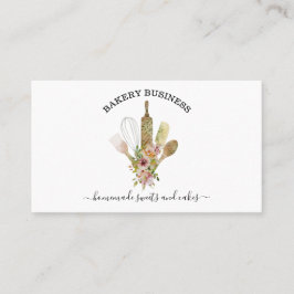 Tarjeta De Visita Utensilios de hornear Comida floral verde rústica