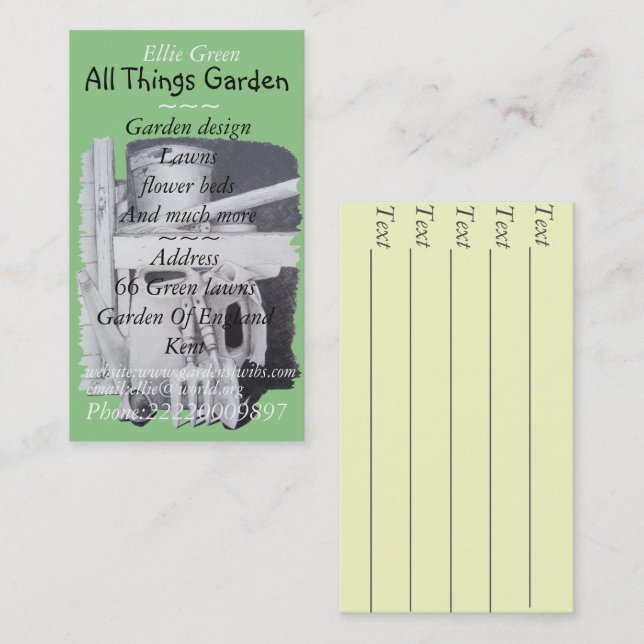 Tarjeta De Visita utensilios de jardín pintura para el diseño de jar (Anverso / Reverso)