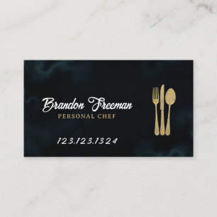 Tarjeta De Visita Utensilios de oro para la comida de fondo de humo