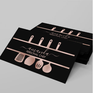 Tarjeta De Visita Utensilios de Oro Rosa Chef Personal Cocina Repost