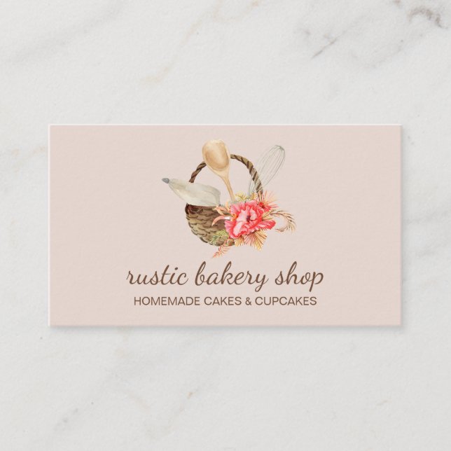 Tarjeta De Visita Utensilios de panadería con cesta rosada rusa (Anverso)