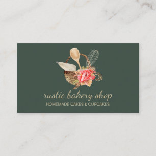 Tarjeta De Visita Utensilios de panadería con oro verde de jaulas ru