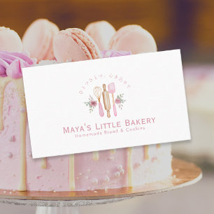Tarjeta De Visita Utensilios de repostería rosados Acuarela Panaderí