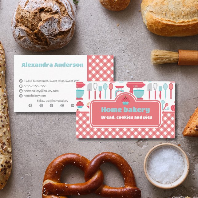 Tarjeta De Visita Utensilios para hacer panadería Patrón de iconos d (Bakery Baking Utensils Pattern Social Media Icons Business Card)
