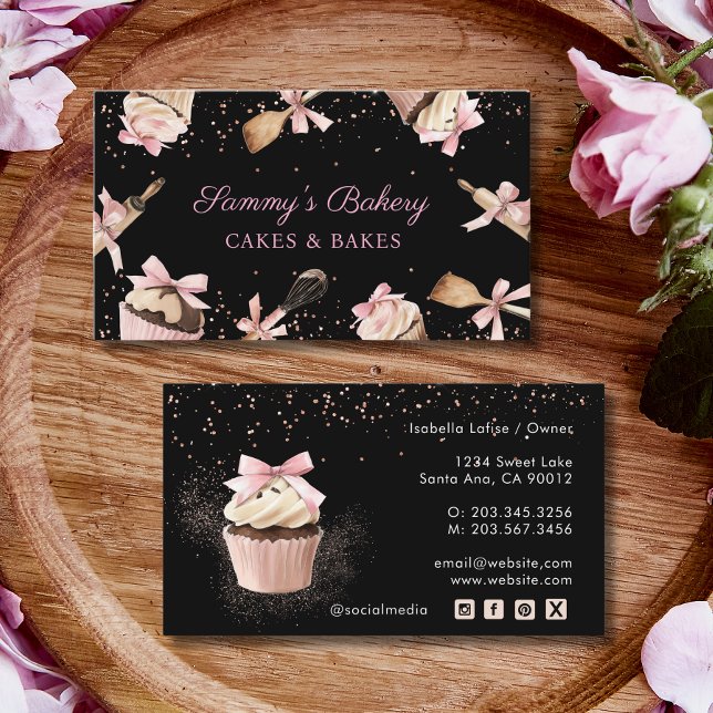 Tarjeta De Visita Utensilios Purpurinas rosados Cocina y pastelería (Subido por el creador)