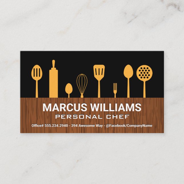Tarjeta De Visita Utensilios | Tramo de madera (Anverso)