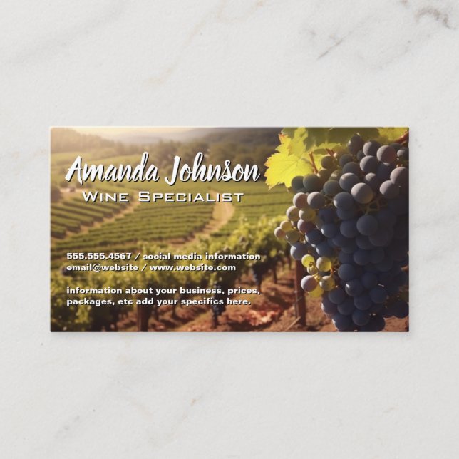 Tarjeta De Visita Uvas de vino en el vino | Viñedo (Anverso)
