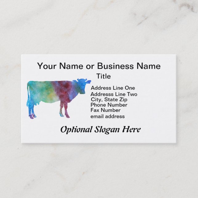 Tarjeta De Visita Vaca del arco iris con el texto adaptable (Anverso)