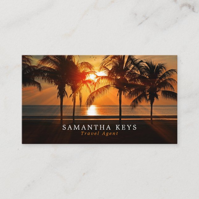 Tarjeta De Visita Vacaciones de atardecer tropical, agente de viajes (Anverso)