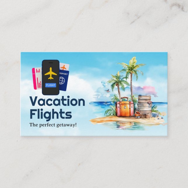 Tarjeta De Visita Vacaciones de verano de viajes | Vuelo en avión de (Anverso)
