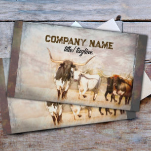 Tarjeta De Visita vacas de longhorn rústica de tonos sepia
