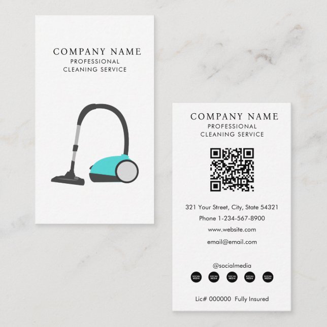 Tarjeta De Visita Vacuum Cleaner Professional Cleaning Services (Anverso / Reverso)