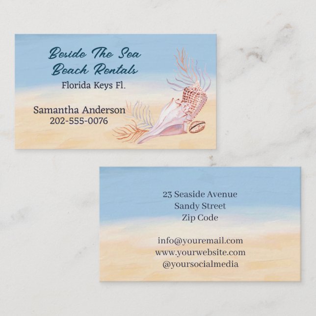 Tarjeta De Visita Vagabundo de Playa de Alquiler de Vacaciones (Anverso / Reverso)