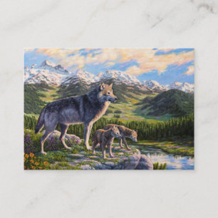 Tarjeta De Visita Valle del Río de las Montañas Madre Lobo y Pups