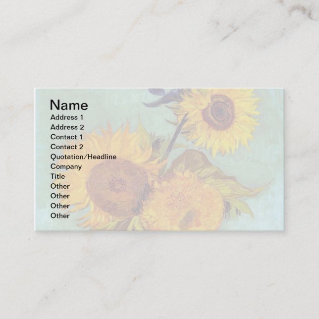 Tarjeta De Visita Van Gogh - Tres Sunflowers In A Vase - Bella Artes (Anverso)