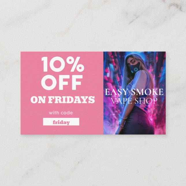 Tarjeta De Visita Vape Especial de código de descuento de viernes (Anverso)
