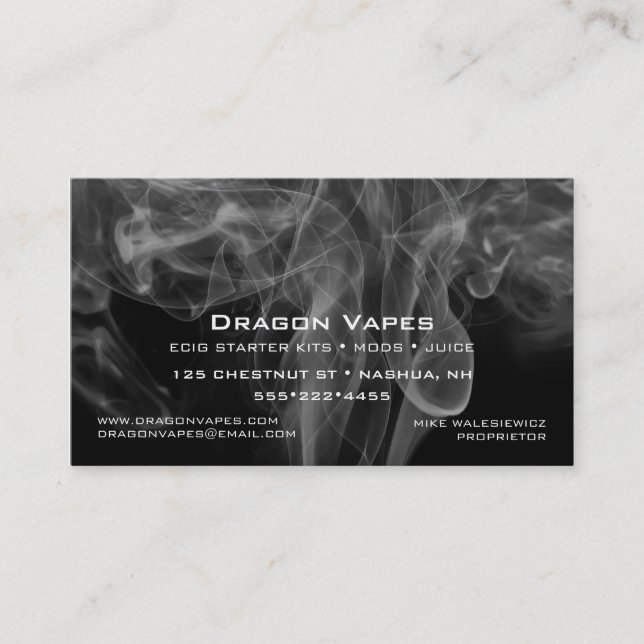 Tarjeta De Visita Vapor Vape Plume de humo negro y blanco (Anverso)