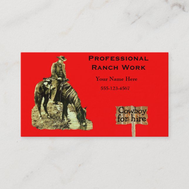 Tarjeta De Visita Vaquero occidental del rancho en caballo (Anverso)