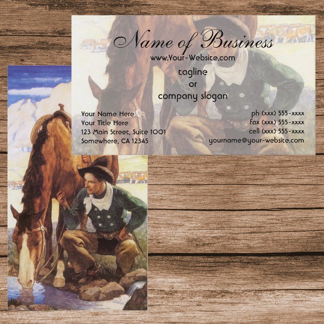 Tarjeta De Visita Vaquero regando su caballo por NC Wyeth (Subido por el creador)