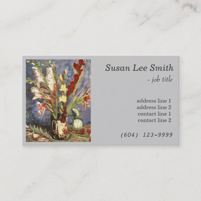 Tarjeta De Visita Vase con Gladioli por Vincent van Gogh. Gris (Anverso)