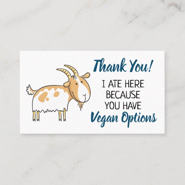 Tarjeta De Visita Vegan treach restaurant gracias (Anverso)