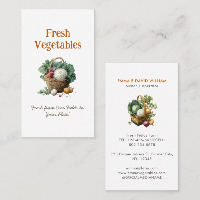 Tarjeta De Visita Vegetable Farm Market Agriculture Business Card (Anverso / Reverso)