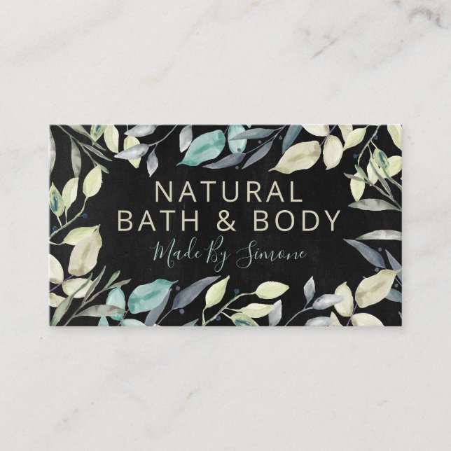 Tarjeta De Visita Vegetación Black Chalkboard Bath Body Spa hecho a  (Anverso)