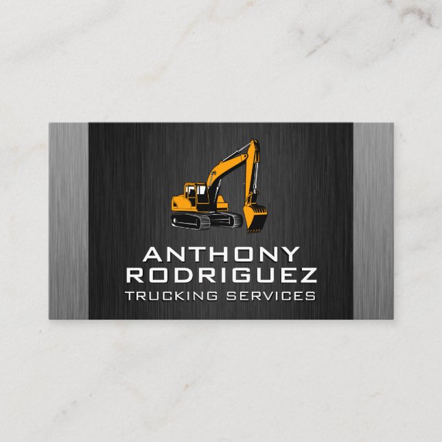 Tarjeta De Visita Vehículo de construcción | Metalizado de plata neg (Anverso)