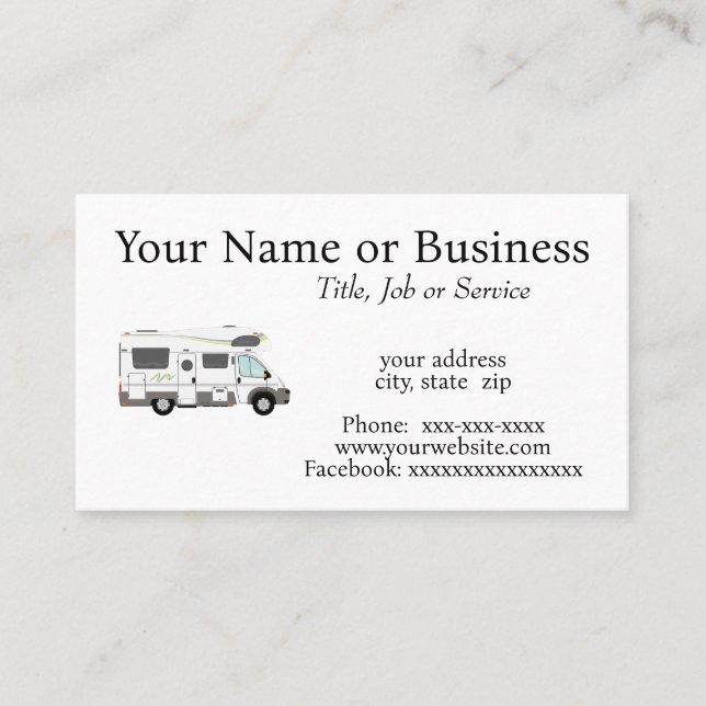 Tarjeta De Visita Vehículo recreativo (Anverso)