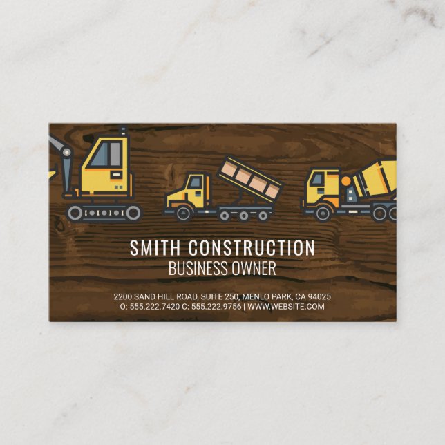 Tarjeta De Visita Vehículos de construcción | Madera (Anverso)