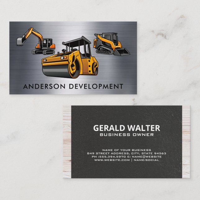 Tarjeta De Visita Vehículos de construcción | Madera Metalizado (Anverso / Reverso)