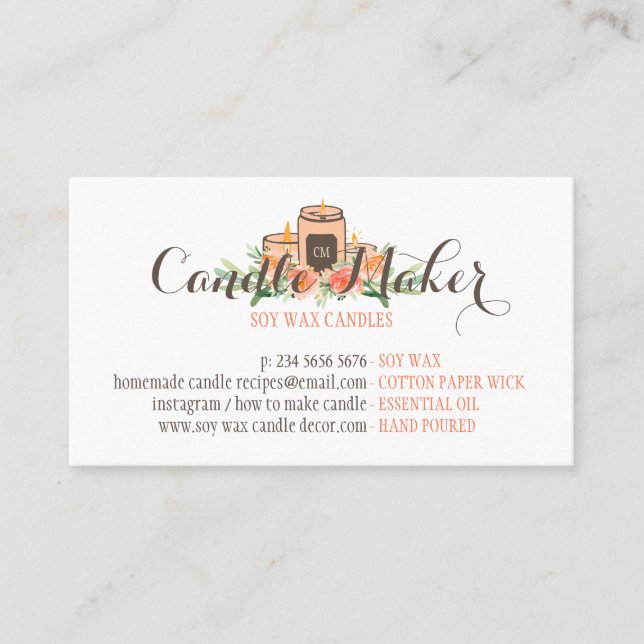 Tarjeta De Visita Vela de cera de soja artesana de Personalizable he (Anverso)