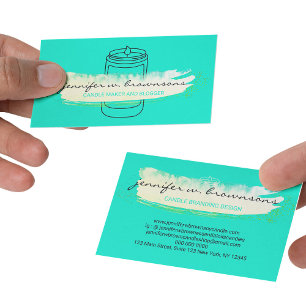 Tarjeta De Visita Vela de soja simple elegante verde neón