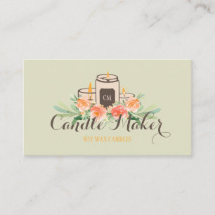Tarjeta De Visita Vela Verde Beige Cera de Soja Artesanal Hecha a Ma