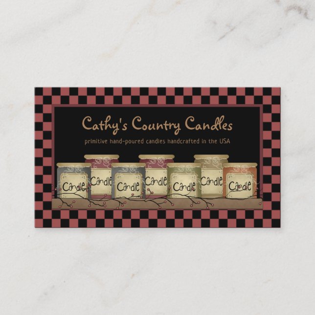 Tarjeta De Visita Velas de campo primitivas y canilla de pip berries (Anverso)