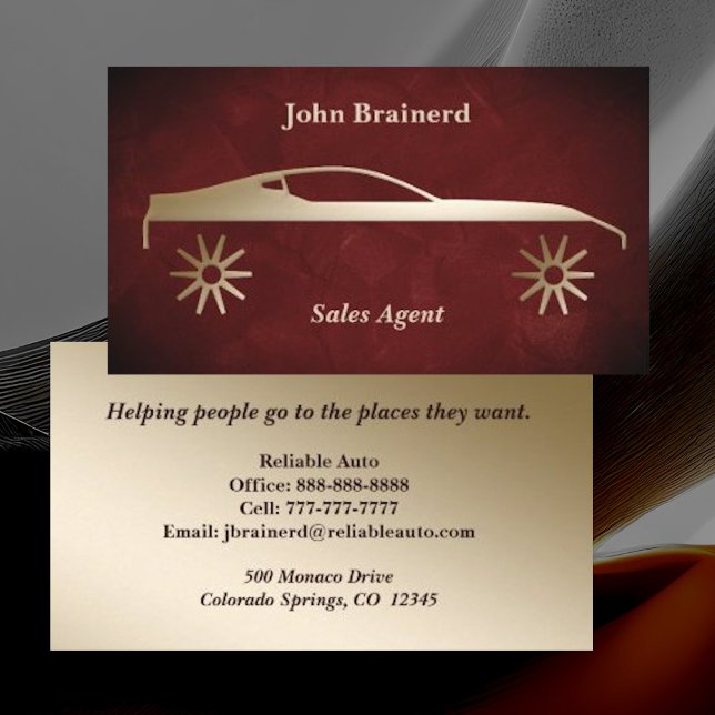 Tarjeta De Visita Velvet Crimson Red & Gold Auto Business Card (Subido por el creador)