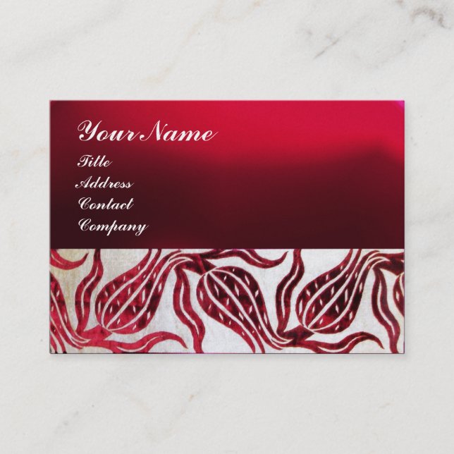 Tarjeta De Visita VELVET ROJO DAMASK TULIP MONOGRAM Burgundy Pearl (Anverso)