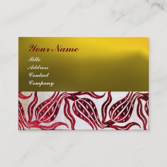 Tarjeta De Visita VELVET ROJO DAMASK TULIPS MONOGRAM Borgoña Amarill (Anverso)