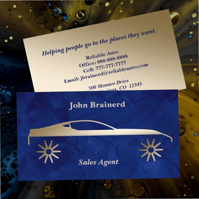 Tarjeta De Visita Velvet Royal Blue and Gold Auto Business Card (Subido por el creador)