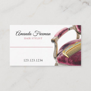 Tarjeta De Visita Velvet Silla Roja Dorada Comb Hair Stylist