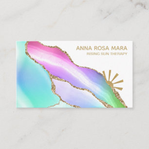 Tarjeta De Visita *~* Vena Purpurina de oro con arcoiris pasto blanc
