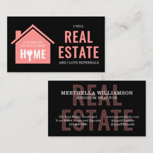 Tarjeta De Visita VENDO PROPIEDADES Black Pink Agente Inmobiliario