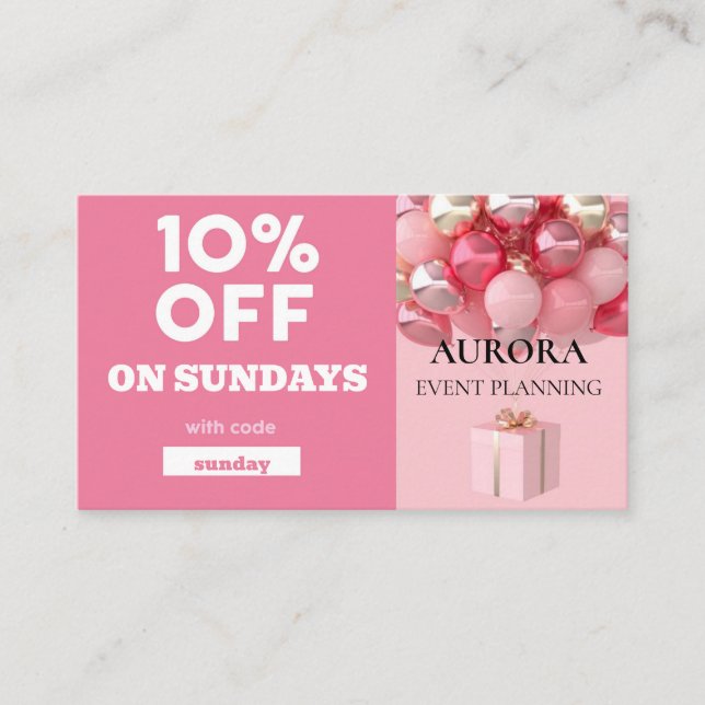 Tarjeta De Visita Venta de descuento de planeación de eventos (Anverso)