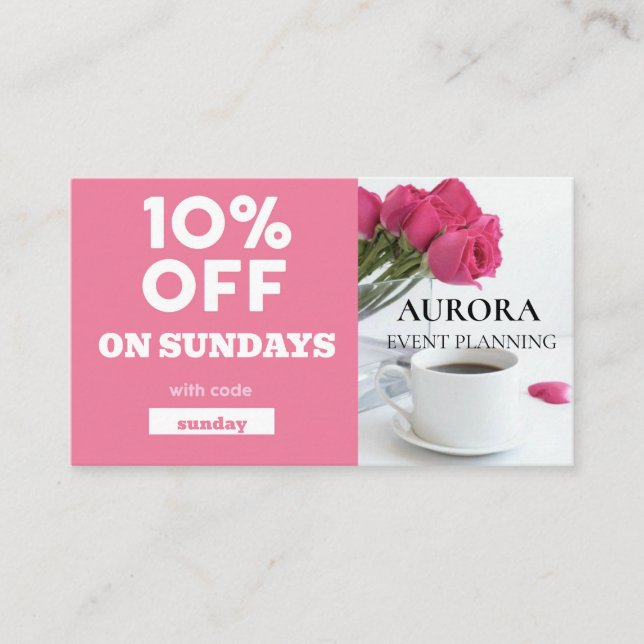 Tarjeta De Visita Venta de descuento de planeación de eventos (Anverso)