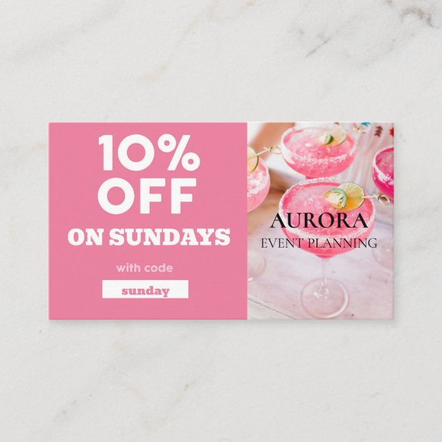 Tarjeta De Visita Venta de descuento de planeación de eventos (Anverso)