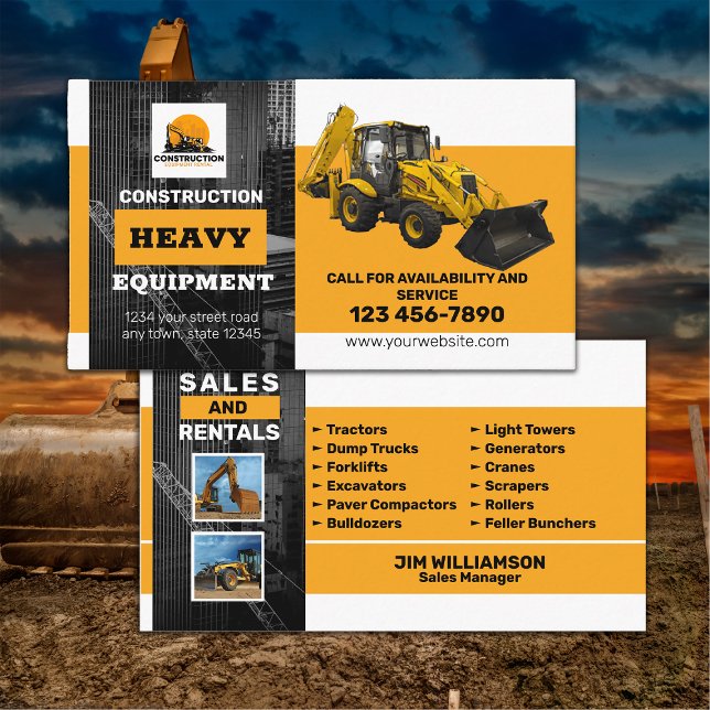 Tarjeta De Visita Venta y alquiler de equipo pesado de construcción (Subido por el creador)