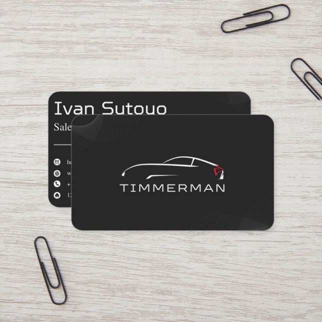 Tarjeta De Visita Ventas de coches elegantes y negros (Anverso/Reverso In Situ)